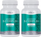 Omax3 Advanced Vitamin B Complex 50mg con Biotina - 2 Botes (180 cápsulas)
