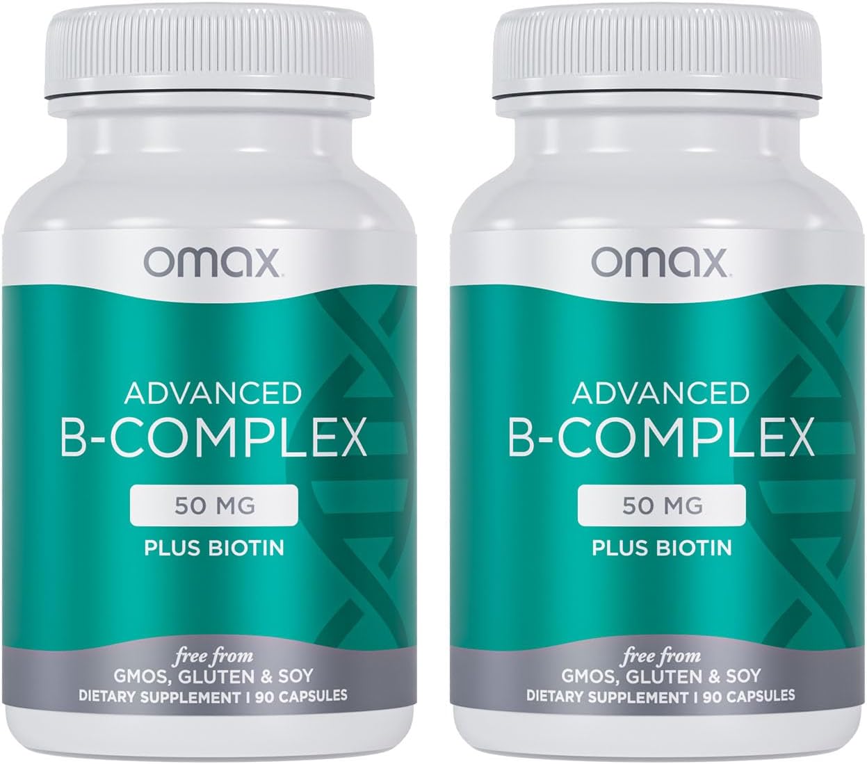 Omax3 Advanced Vitamin B Complex 50mg con Biotina - 2 Botes (180 cápsulas)