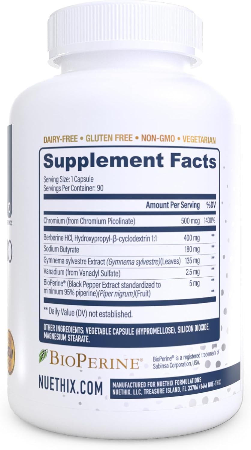 NuEthix Formulations GDA-MAX PRO, Suplemento con Berberina HCL Doble Concentración, Apoyo al Metabolismo de la Glucosa, 90 Cápsulas