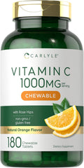 Carlyle Vitamina C Masticable | 1000 mg | 180 Comprimidos | Vegetariano, Sin Gluten, No-GMO