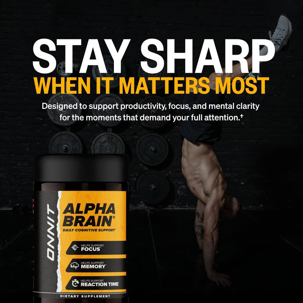ONNIT Alpha Brain - Suplemento Nootrópico de Enfoque y Memoria con L-Teanina y Vitamina B6, 90 Cápsulas