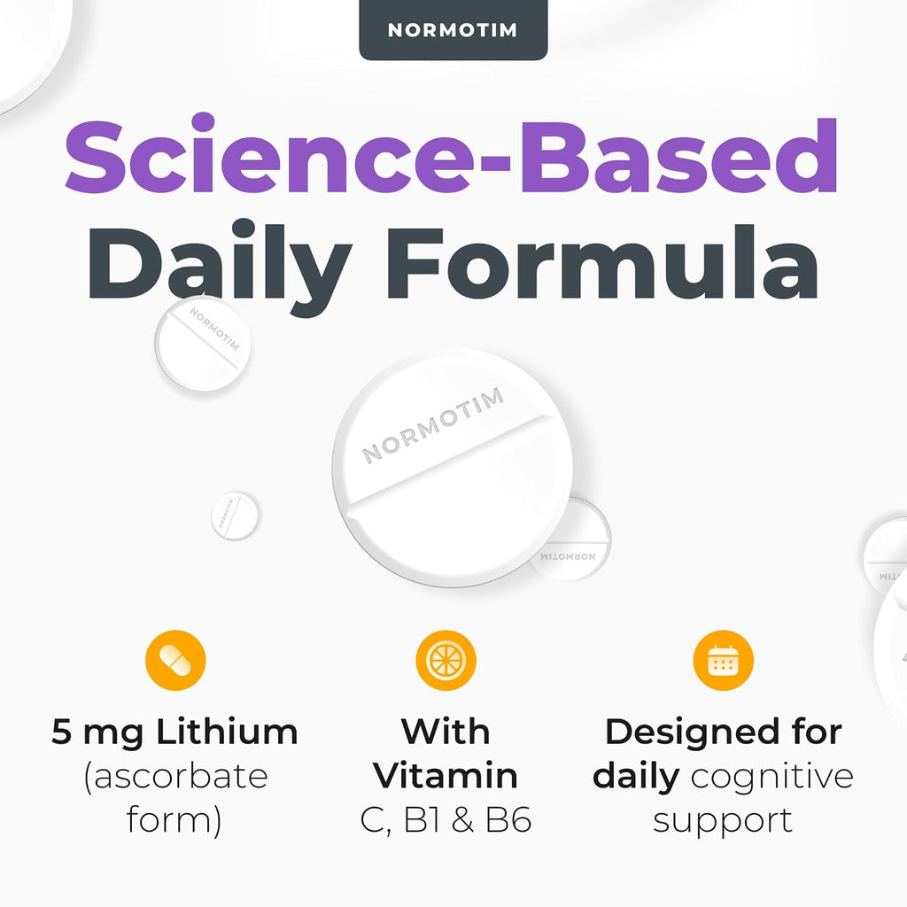 NORMOTIM Calm & Focus Support – Lithium Ascorbato 5mg con Vitaminas C, B1 y B6 – 60 Comprimidos de Disolución Rápida