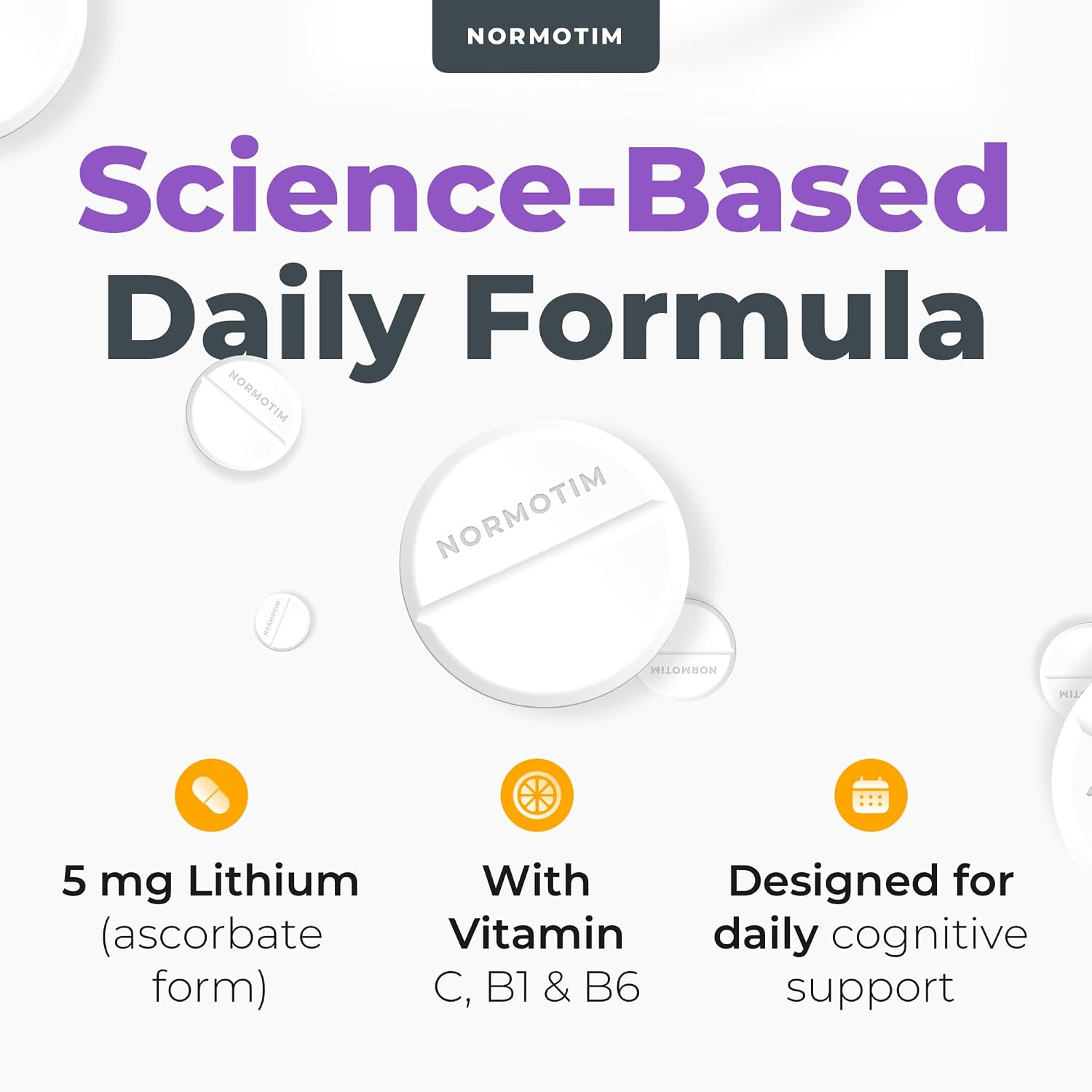 NORMOTIM Calm & Focus Support – Lithium Ascorbato 5mg con Vitaminas C, B1 y B6 – 60 Comprimidos de Disolución Rápida