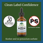 Pure Mountain Botanicals Complejo B Líquido - Vitaminas B12 y B6 - Sabor Frambuesa - Kosher No GMO - 30 Dosis
