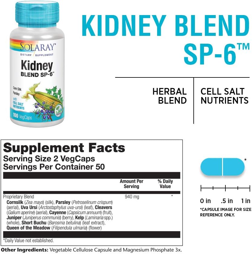 Solaray Kidney Blend SP-6 - Apoyo Renal Herbal, 100 Cápsulas Veganas