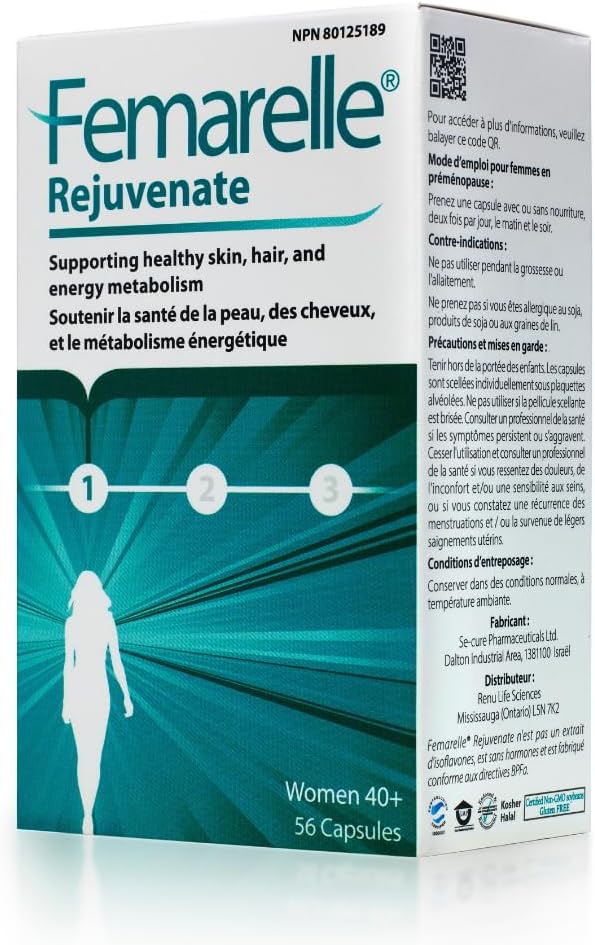 Femarelle Rejuvenate – Complemento para perimenopausia con DT56a y linaza – 56 cápsulas