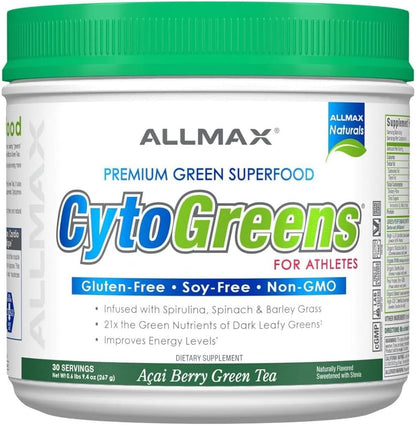 ALLMAX CytoGreens Super Greens Powder - Acai Berry Green Tea (60 porciones) – Image 4