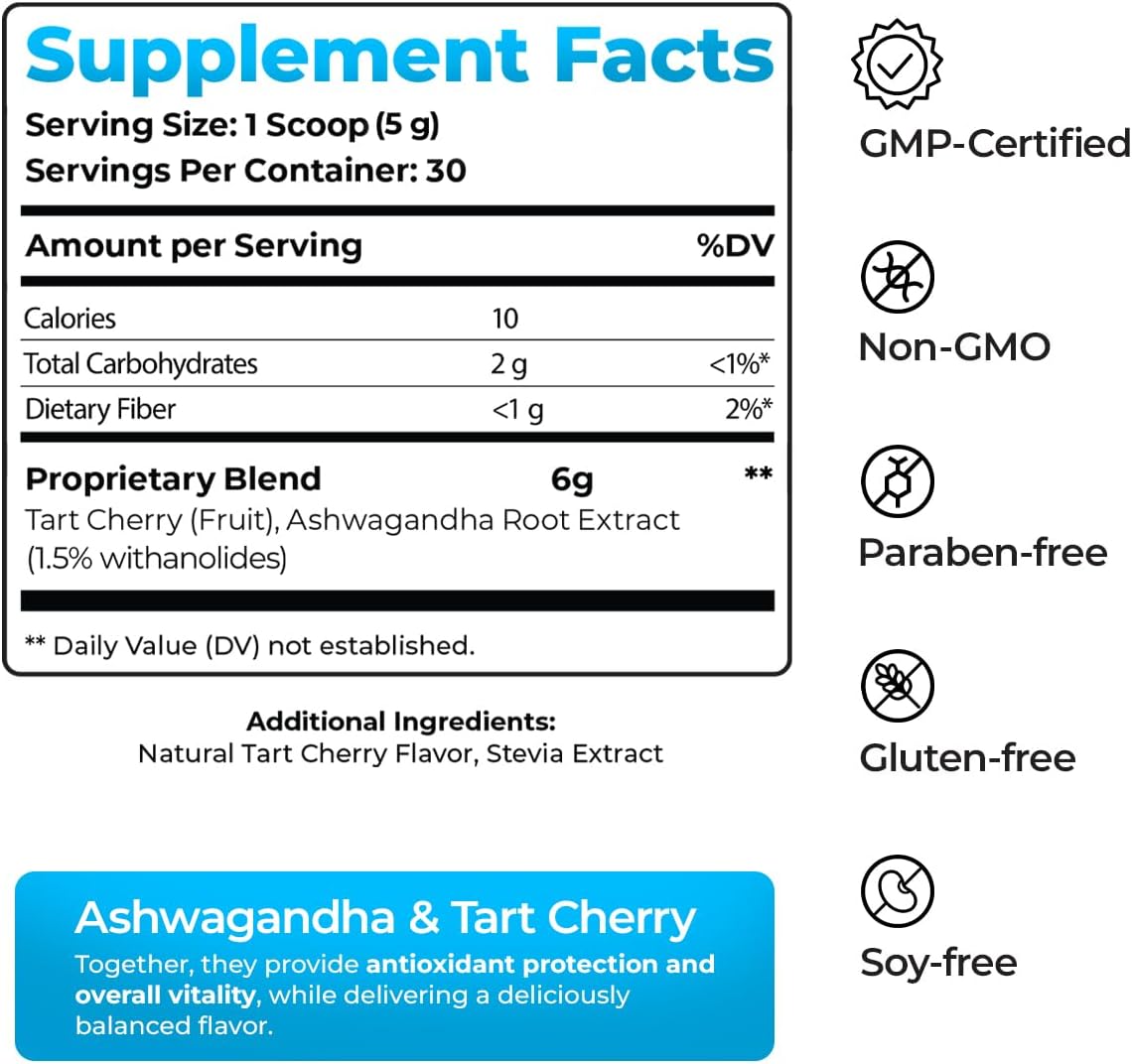 Mezcla para Batidos con Cereza Ácida, Ashwagandha y Stevia - 30 Raciones