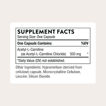 THORNE Acetil-L-Carnitina 500 mg - 60 – Sin gluten, sin lácteos y sin soja. – Image 2