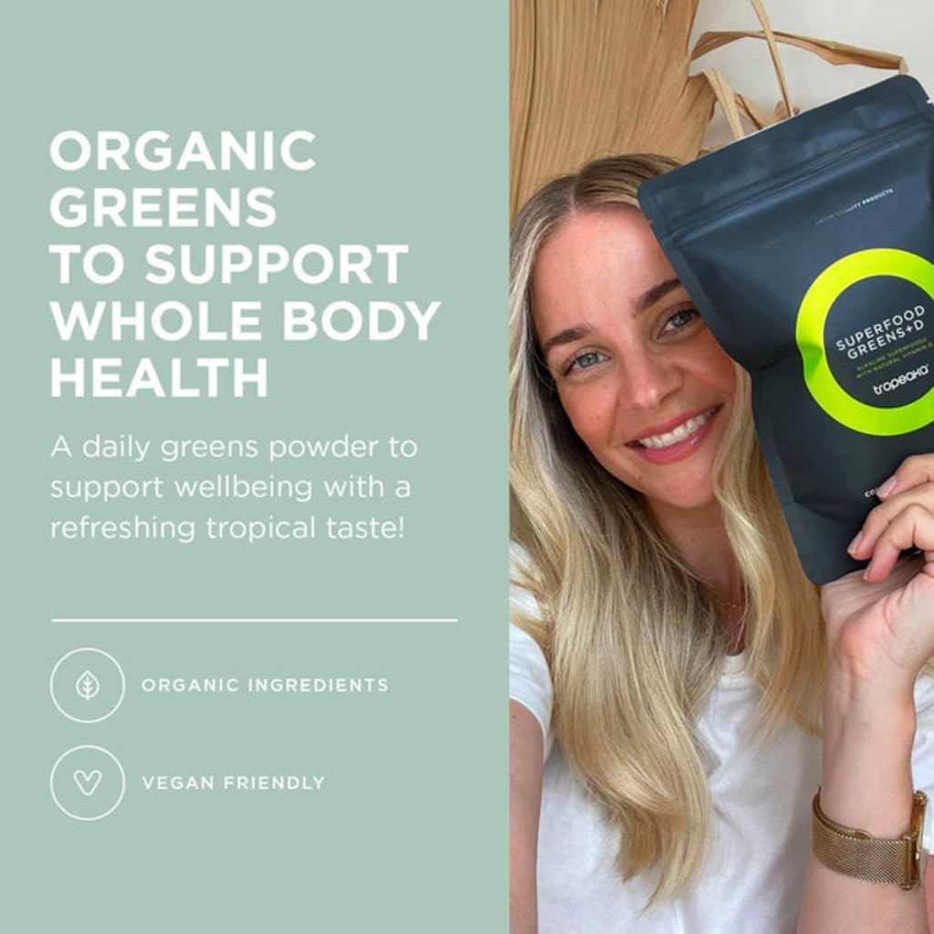 Tropeaka Superfood Greens + D - Polvo Verde Antioxidante para Energía, Sistema Inmunitario y Salud Digestiva