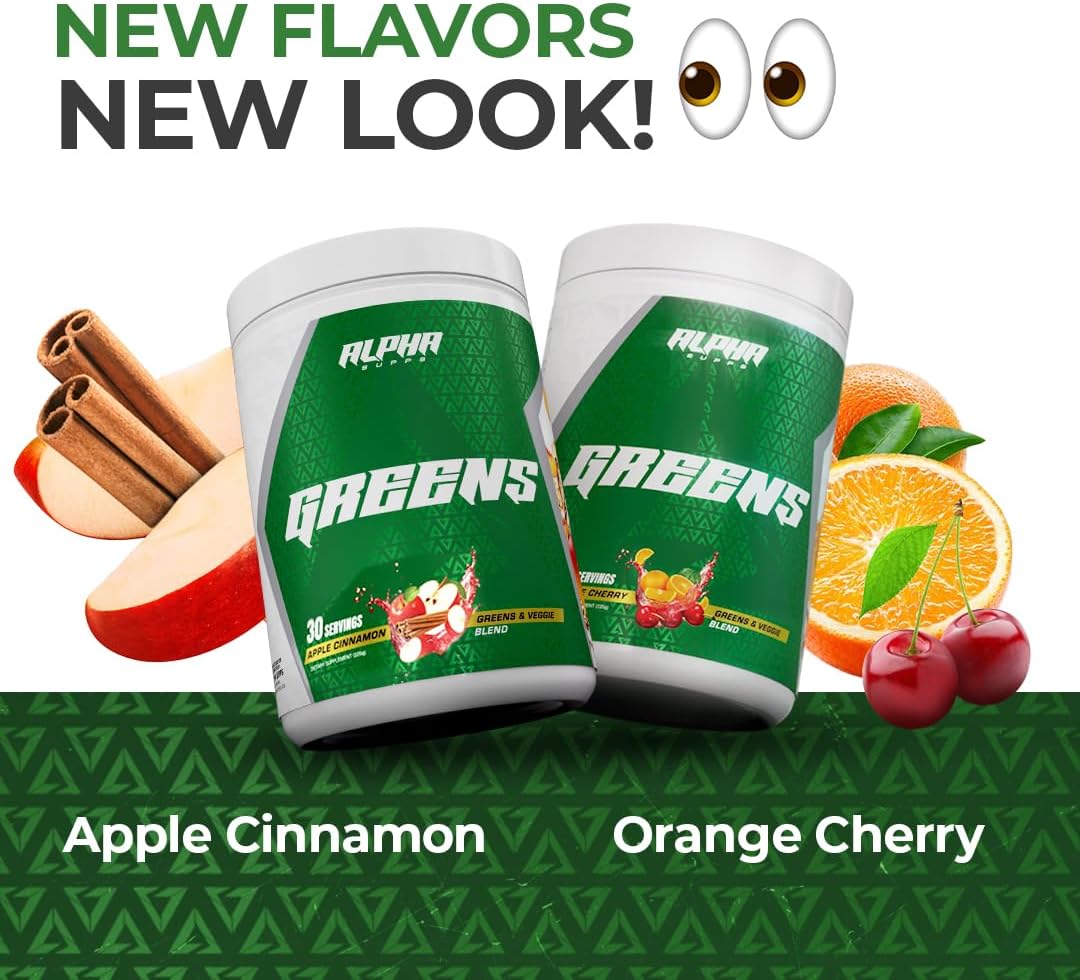 Alpha Greens - Superfood en Polvo con Frutas y Verduras, 40+ Ingredientes Naturales, Prebiótico y Probiótico, 30 Servicios (Melocotón Mango)