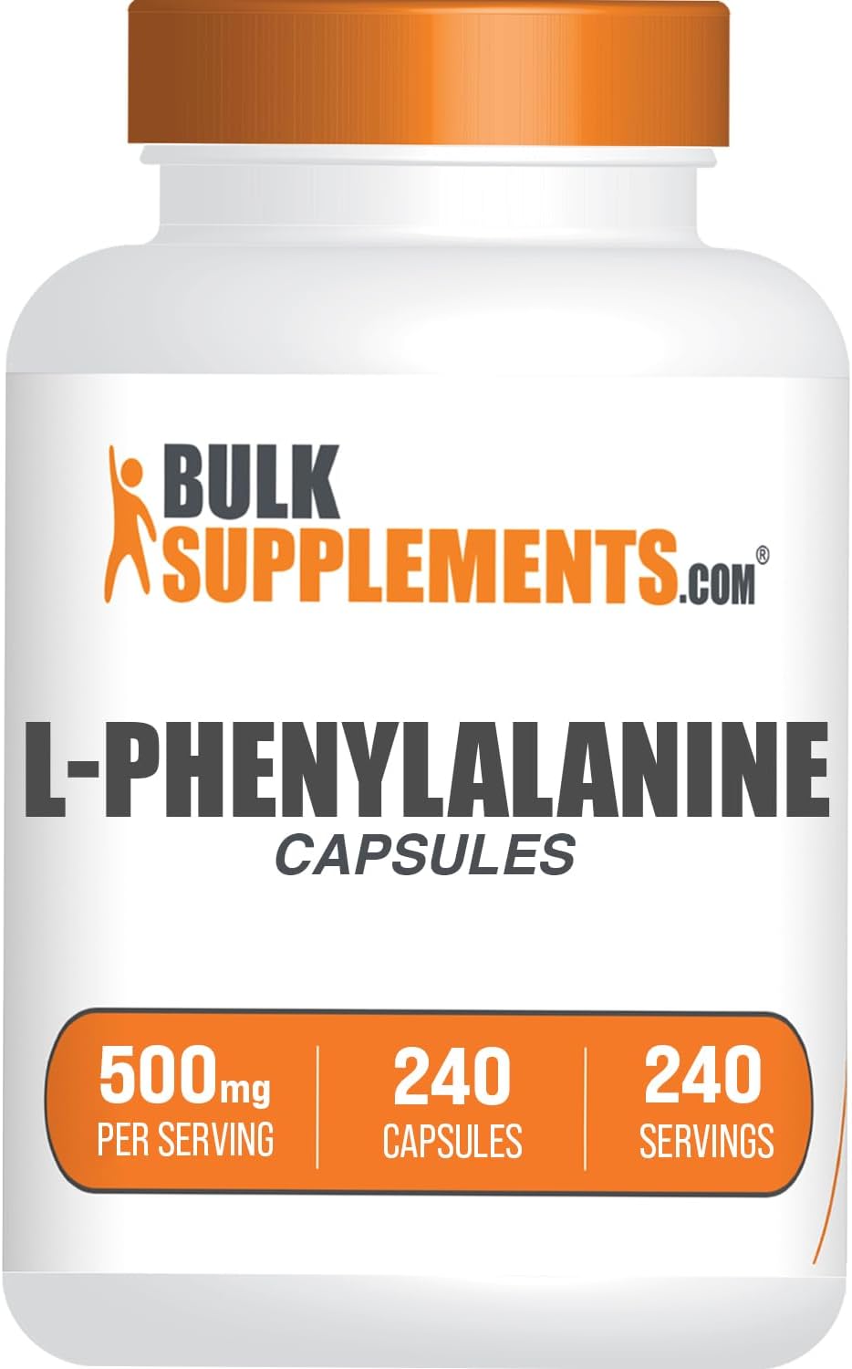 L-Fenilalanina 500 mg, 240 Cápsulas - BulkSupplements