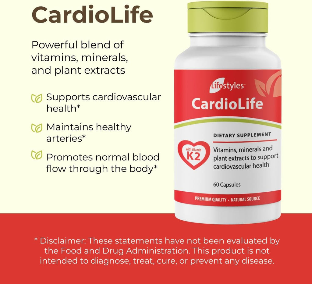 Intra Lifestyles CardioLife Supplement - Apoyo Cardíaco Herbal con Vitamina K2 (MK7), Ácido Fólico, Remolacha, Cayena y Más – 60 Cápsulas