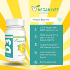 Vitamina D3 1000 UI - 60 Cápsulas Veganas para Adultos