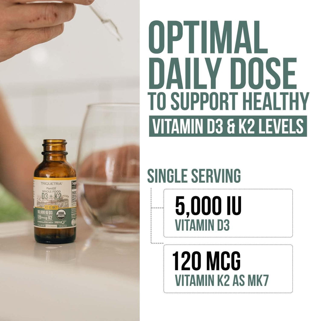 Organic Plant D3 + K2 (5000 UI D3) - All-Trans MK7 de MenaQ7 (120 mcg K2) - Gotas Sublinguales 100% Orgánicas y Veganas