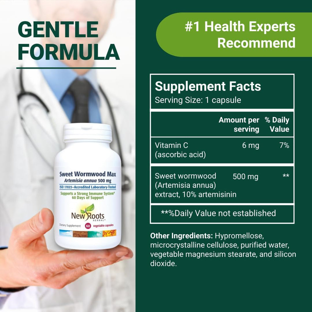 Extracto de Ajenjo Dulce (500 mg) con Vitamina C - 60 Cápsulas Veganas | NEW ROOTS HERBAL