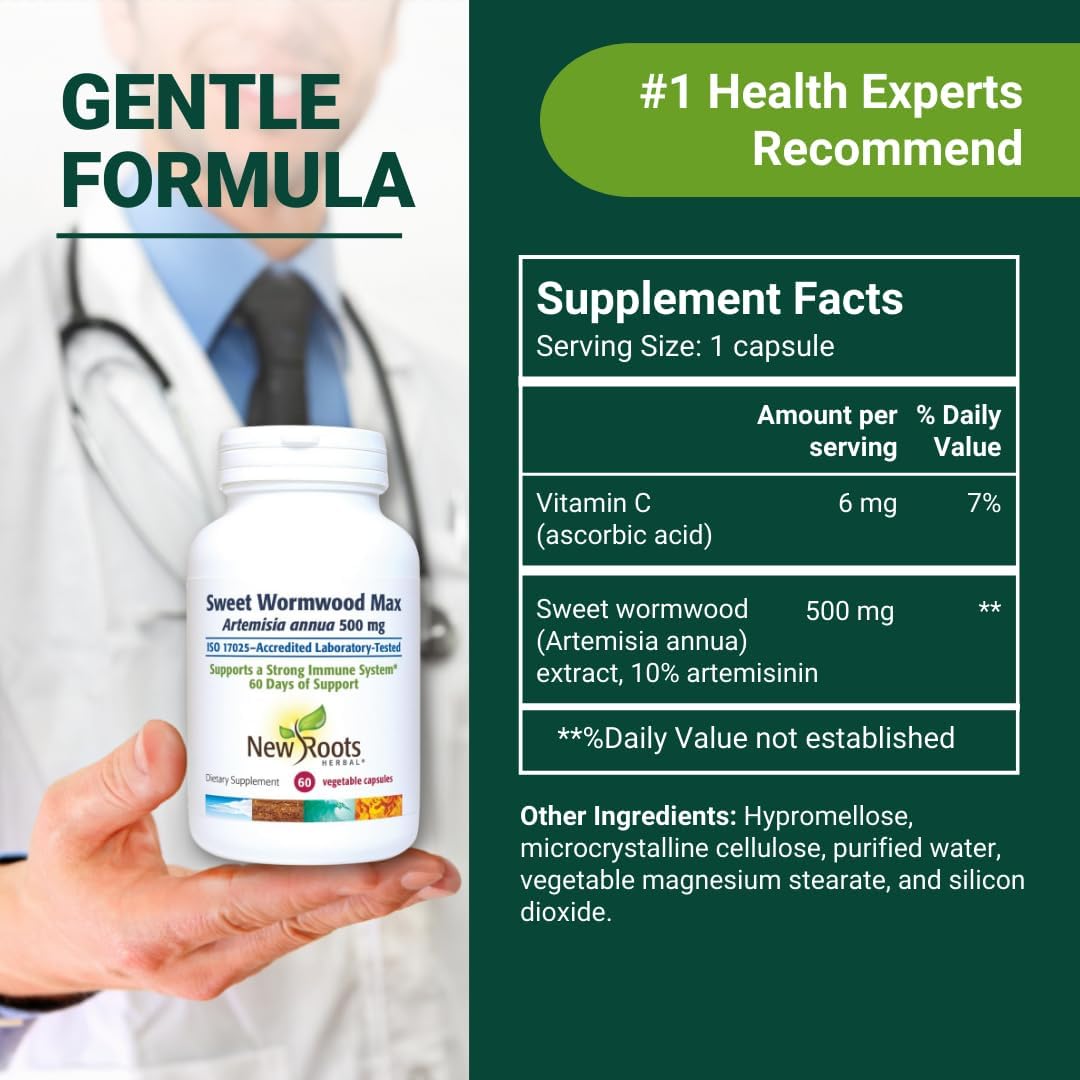 Extracto de Ajenjo Dulce (500 mg) con Vitamina C - 60 Cápsulas Veganas | NEW ROOTS HERBAL