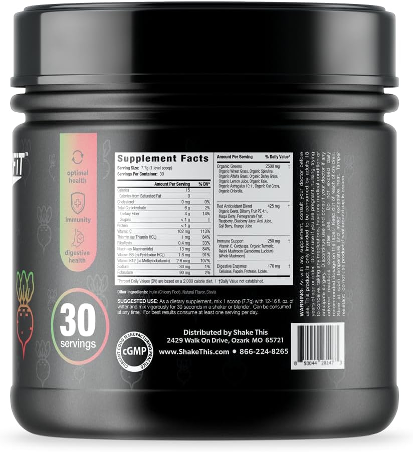 ES FIT Super Greens Powder - Mezcla de Superalimentos Rojos y Verdes con Antioxidantes, Vitaminas B, Ingredientes Orgánicos y Enzimas Digestivas