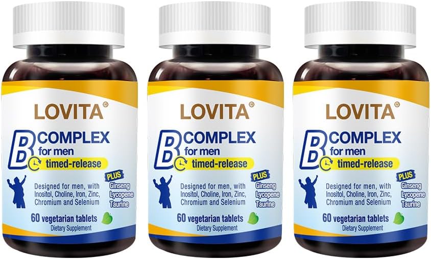 LOVITA Timed-Release B Complex for Men – 10 Vitamin Bs, Vegetarian Tablets (60 Count)