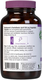 Bluebonnet Ácido Pantoténico 500 mg Cápsulas Vegetales, 90 Unidades