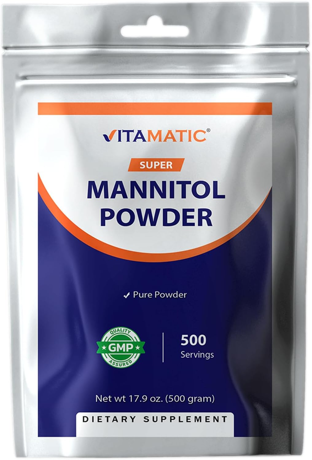 Vitamatic Polvo de Manitol - Edulcorante Natural, Sin Gluten, 1000 mg por Ración, 500 Raciones, 500 g