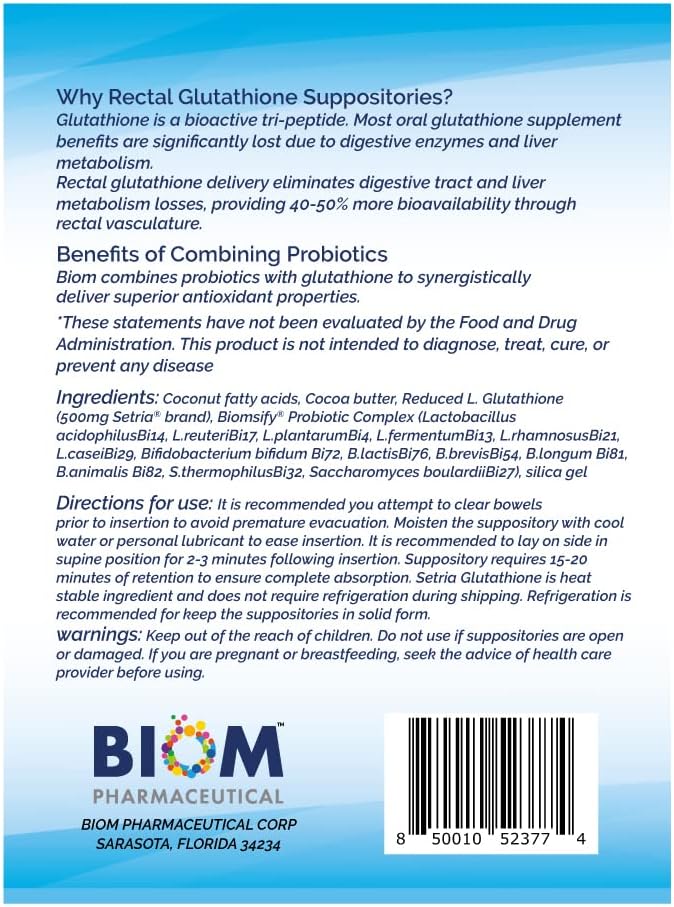 Supositorio de Glutatión Reducido 500mg (Setria) + Probióticos - Alta Potencia y Biodisponibilidad