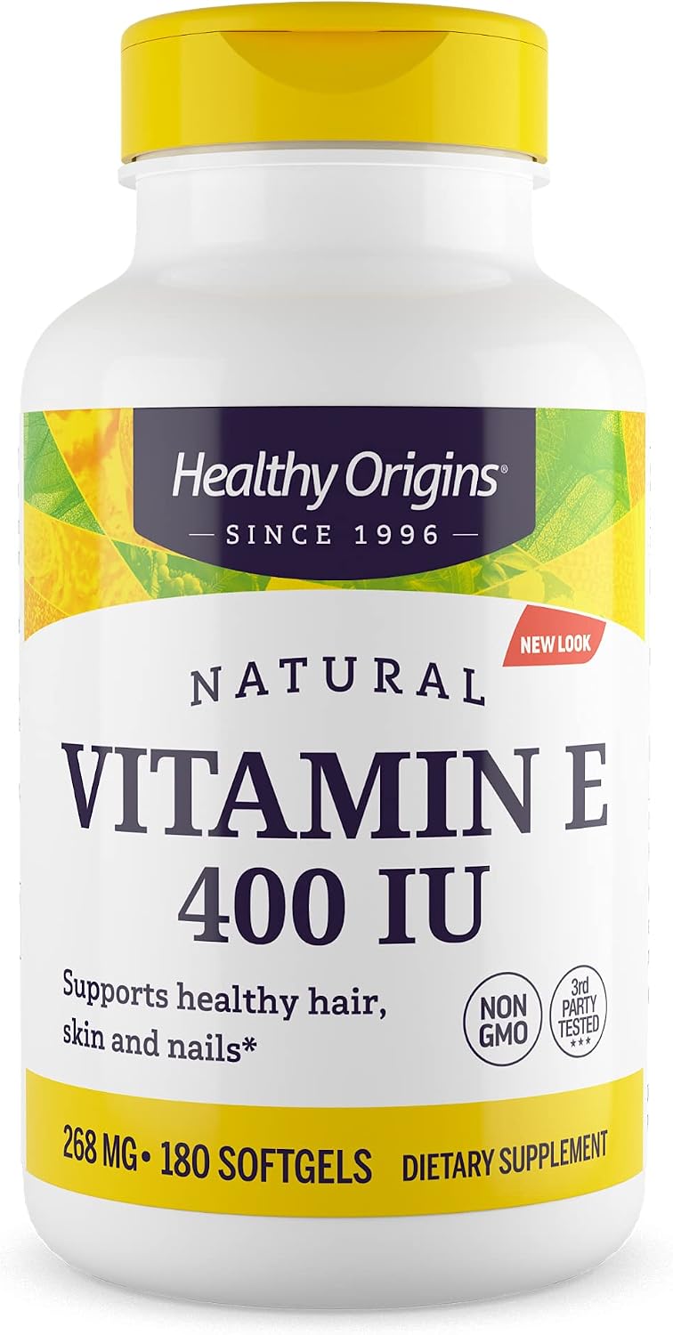 Healthy Origins Vitamina E 400 UI (268 mg) con Tocoferoles Mixtos Naturales - 90 Cápsulas Blandas