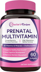 Doctor's Recipes Prenatal Multivitamin with DHA & Folate (L-5-MTHF) for Expecting & Planning Moms, Gentle Comprehensive Nutrient Support, 60 Softgels