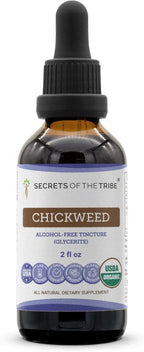 Secrets of the Tribe Chickweed USDA Orgánico | Extracto sin Alcohol, Gotas Herbales de Alta Potencia | Hecho con 100% de Chickweed Orgánico Certificado (Stellaria Media) Dried Herb (2 oz)
