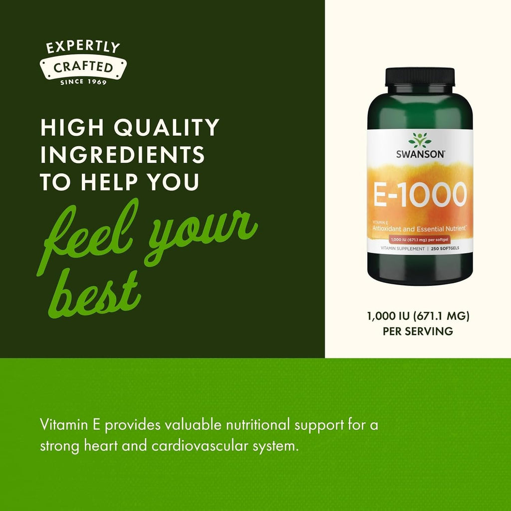 Swanson Natural Vitamin E 1000 UI (671,10 mg) 250 Cápsulas Blandas