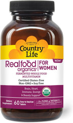 Country Life Realfood Organics Multivitamínico para Mujeres – Orgánico, Vegano, Sin Gluten – 1300mg Alimentos Integrales Fermentados – 60 Comprimidos