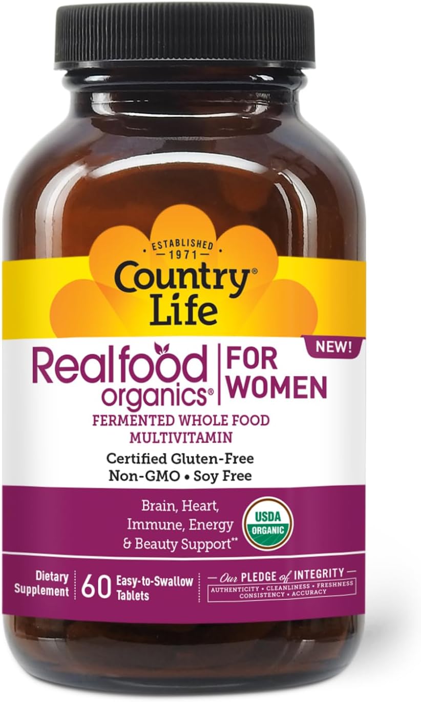 Country Life Realfood Organics Multivitamínico para Mujeres – Orgánico, Vegano, Sin Gluten – 1300mg Alimentos Integrales Fermentados – 60 Comprimidos