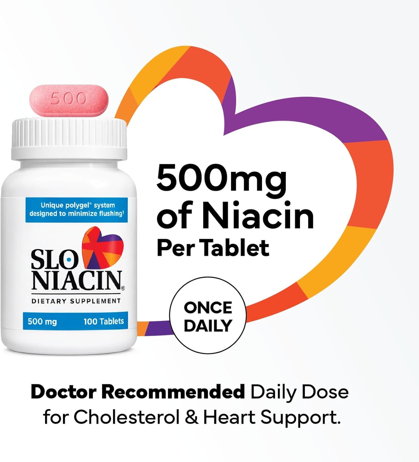 Kinara Slo Niacin 500 mg Sin Enrojecimiento - 100 Cápsulas por Envase, Paquete de 6