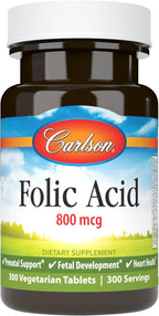Carlson - Folic Acid 800 mcg for Prenatal Support, 300 Tablets