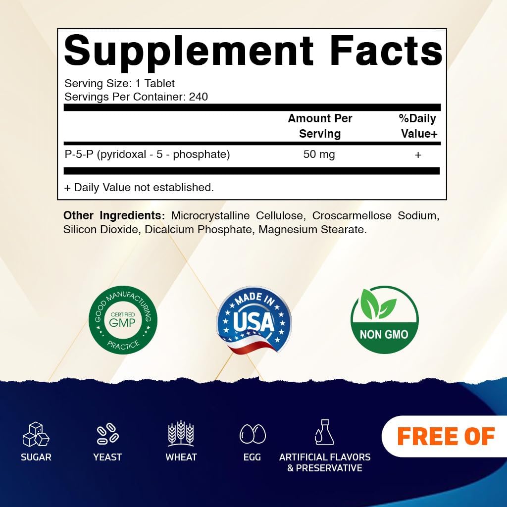 Vitamatic P5P 50 mg – Piridoxal-5-Fosfato – Forma Activa de Vitamina B6 – 240 Comprimidos