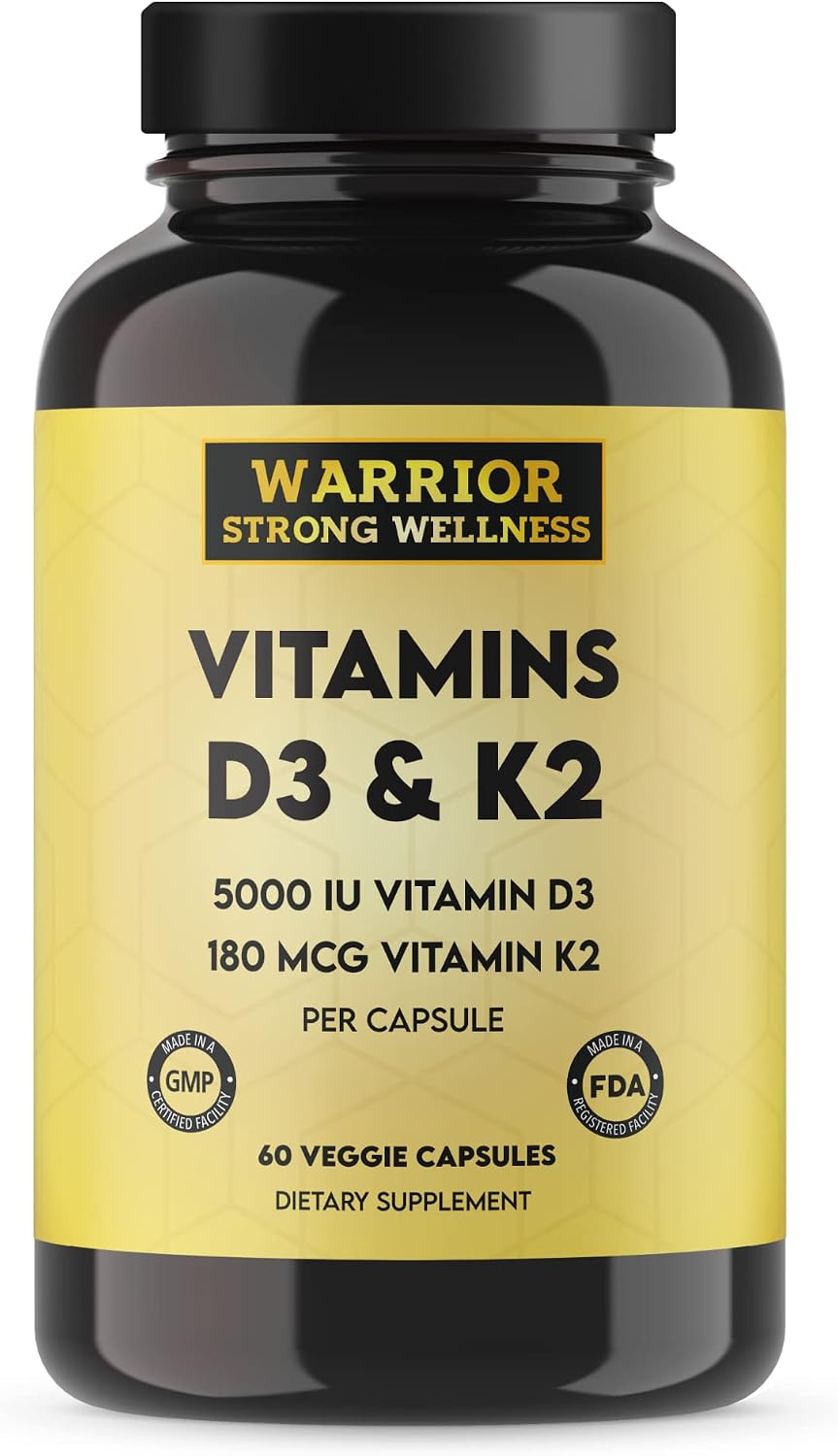 Vitamina D3 y K2 5000 UI / 180 mcg - 60 Cápsulas Veganas
