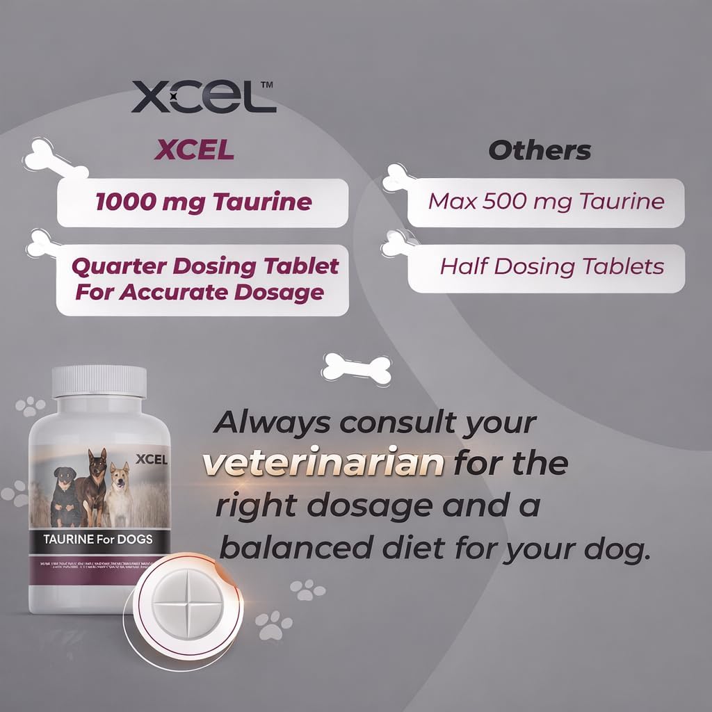 XCEL Taurina para Perros 1000 mg con L-Carnitina, Comprimidos Ranurados (250 mg por sección)
