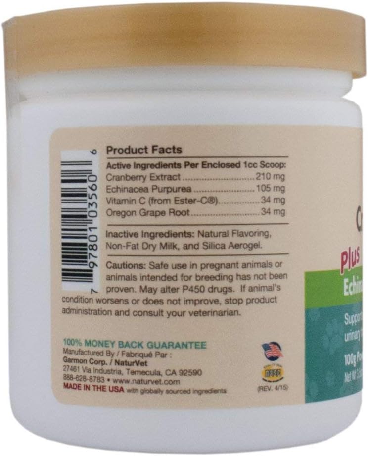 NaturVet Cranberry Relief, 100 g Polvo - Suplemento para el Tracto Urinario de Perros y Gatos