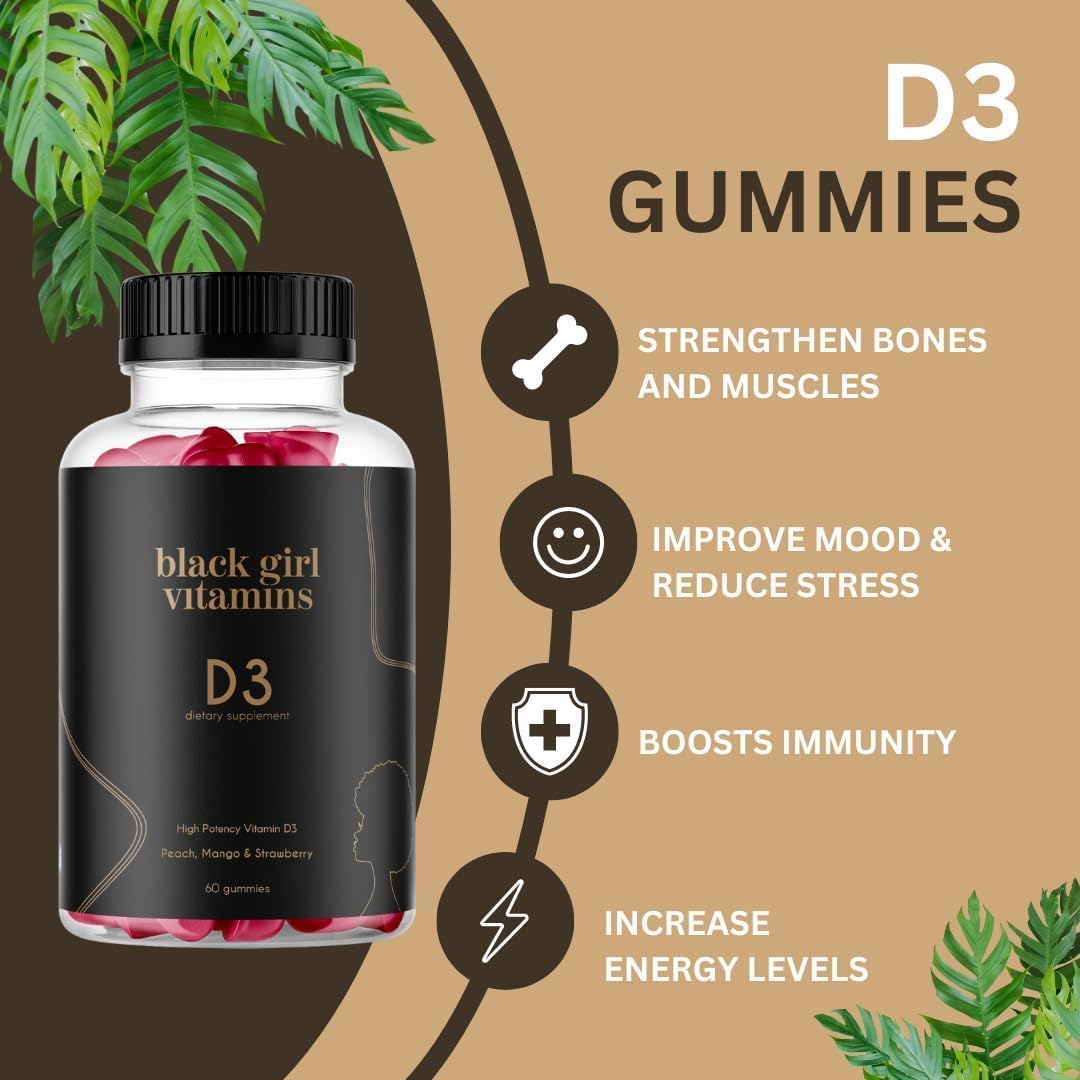 Black Girl Vitamins Complete Wellness Essentials - Pack de 30 Días con Gominolas de D3, Probióticos, Cabello-Piel-Uñas + Musgo Marino - 8 Nutrientes Clave para el Apoyo Inmunológico, de la Piel y la Energía