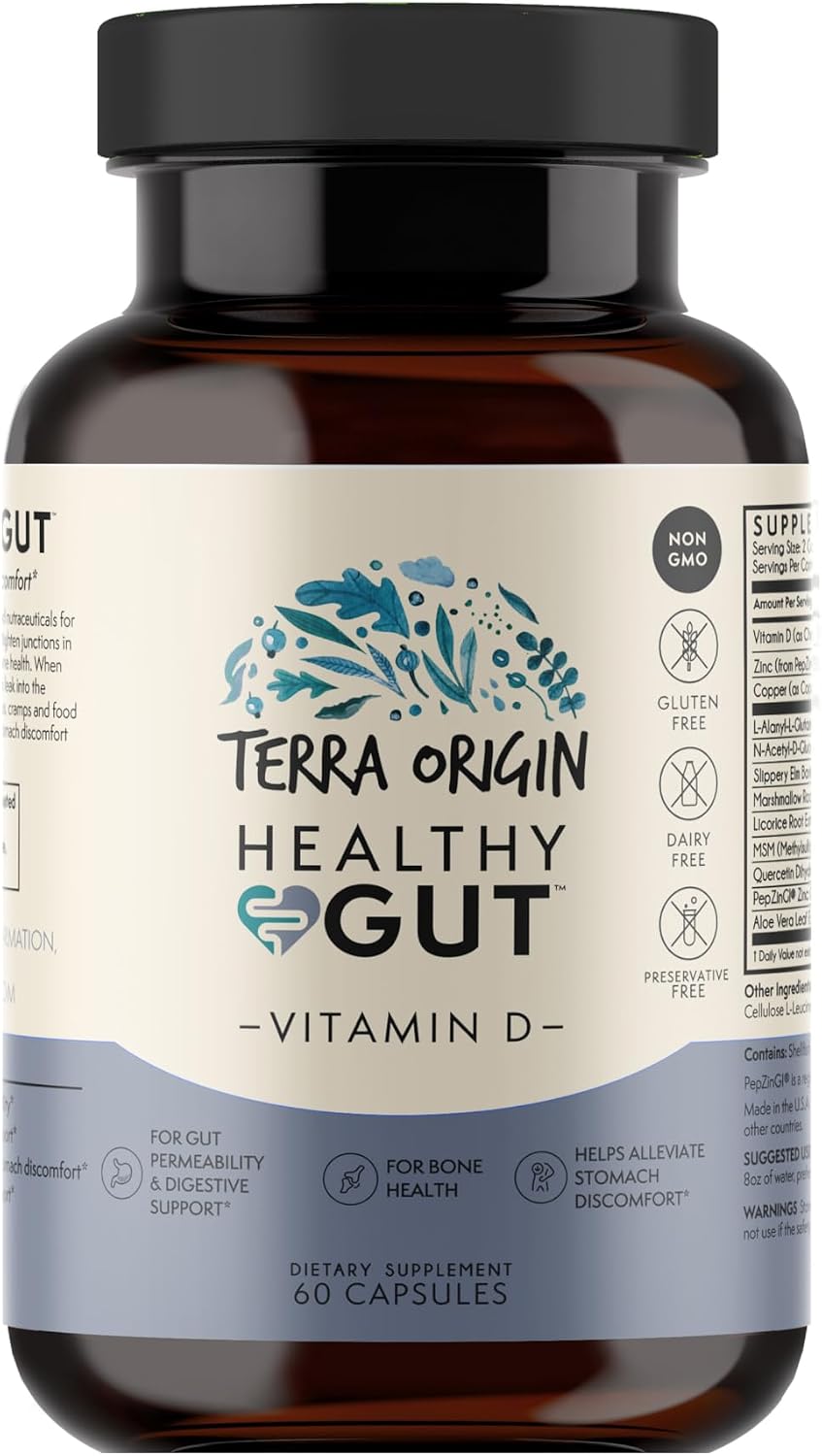 TERRA ORIGIN Healthy Gut con vitamina D 5000 UI | 60 cápsulas | Salud intestinal