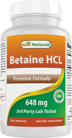Best Naturals Betaine HCL 648 mg - 250 Cápsulas por Envase (Paquete de 2)