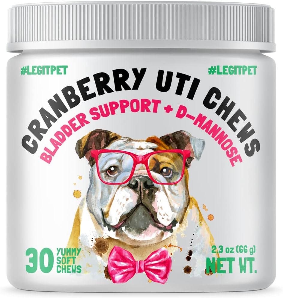 Cranberry UTI Chews para Perros - Apoyo a la Vejiga y Tracto Urinario con D-Mannosa - Complemento Natural de Arándano - 30 Chewables Sabor Pollo