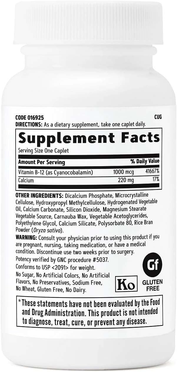 GNC Vitamina B-12 1000 mcg, Apoya la Producción de Energía, 90 Comprimidos