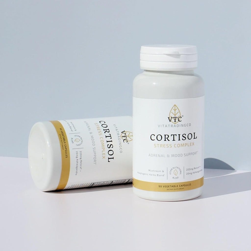 VTC VitaTradingCo. Cortisol Stress Complex | Mezcla de Hongos y Hierbas Adaptogénicas | con Relora y Ashwagandha Estudiados Clínicamente | Apoyo Adrenal y Anímico | 90 Cápsulas Veganas