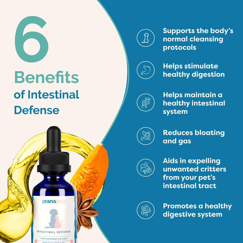 PranaPets Intestinal Defense Supplement for Dogs & Cats | Naturally Helps Digestive Issues in Pets | Herbal Formula | 2-Pack