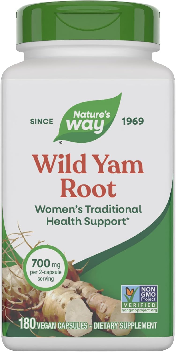 Nature's Way Cápsulas de Raíz de Ñame Silvestre, 700 mg por 2 cápsulas, 180 cápsulas veganas
