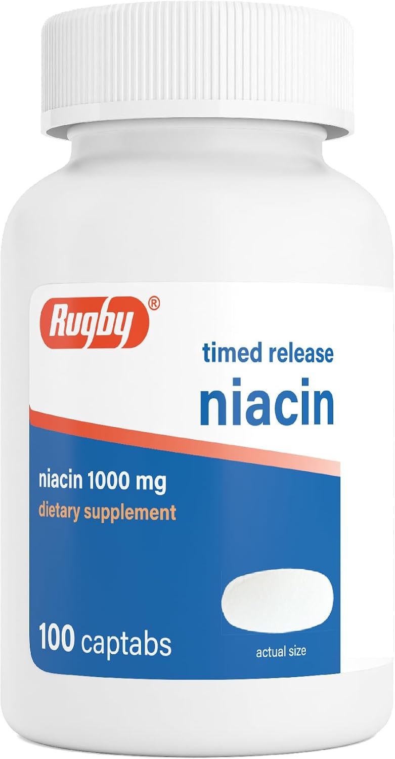Rugby Timed-Release Niacin 1000mg, 100 Comprimidos