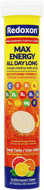 Redoxon Max Energy, Ayuda a Apoyar el Sistema Inmunitario, Sabor Naranja, 20 Comprimidos Efervescentes