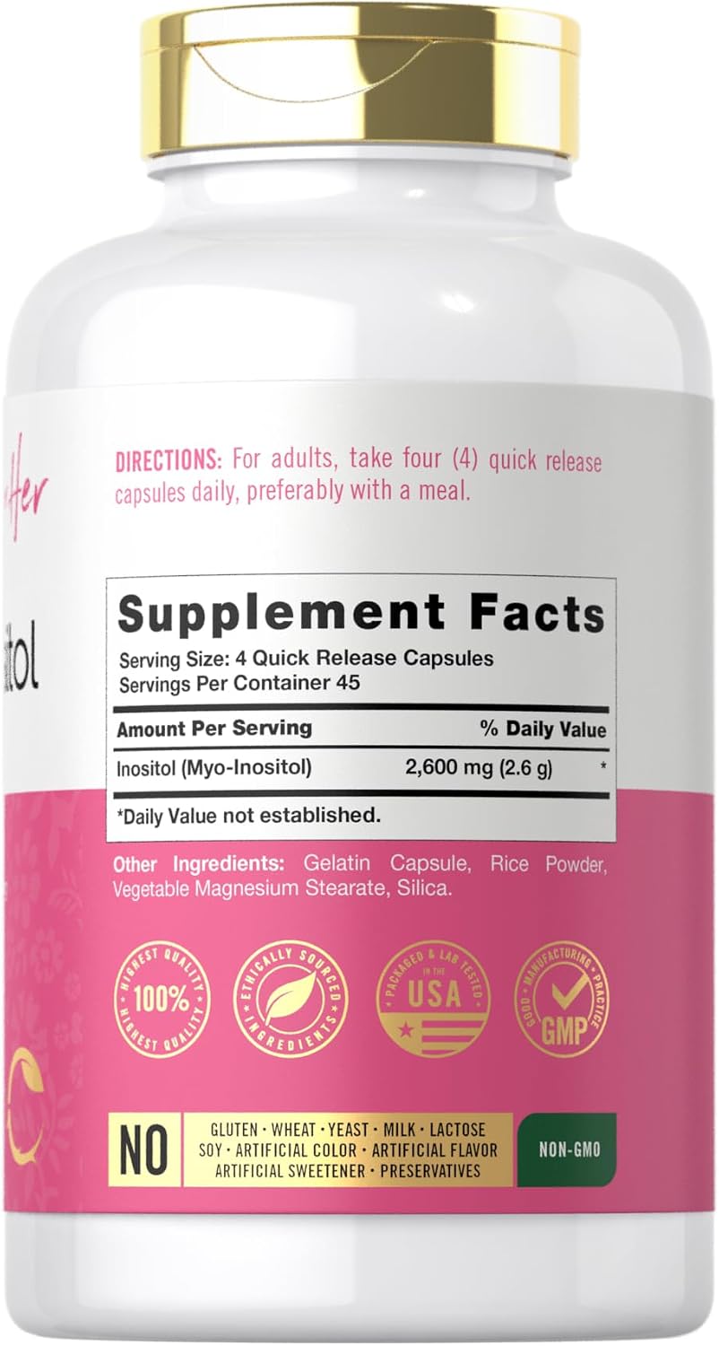 Carlyle Myo-Inositol 2600 mg - 180 Cápsulas - Suplemento para Mujer - No Transgénico, Sin Gluten