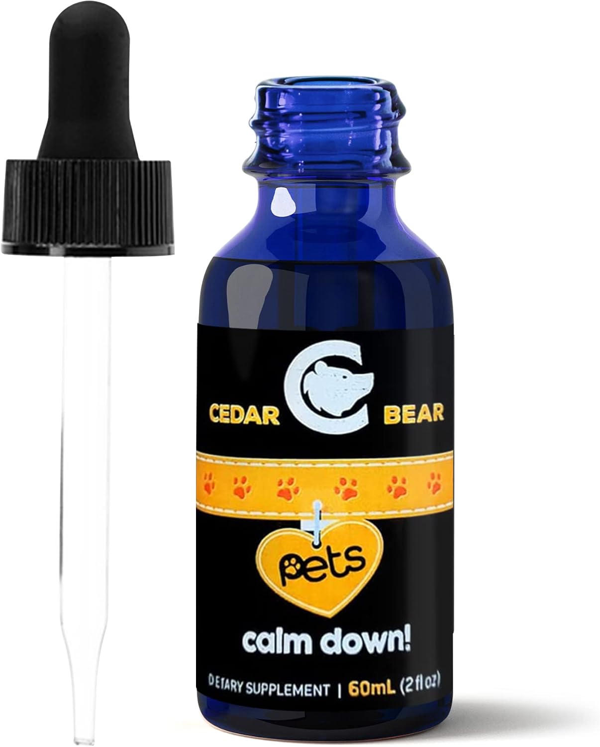 Cedar Bear Pet's Calm Down - Suplemento Herbal Natural para Alivio del Estrés en Gatos, Perros, Aves y Mascotas Exóticas, 60 ml